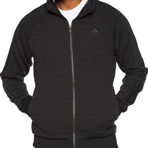 (Adidas) Men's Limited Black Athletic 3 Stripe Cotton Jacquard Full Zip Large